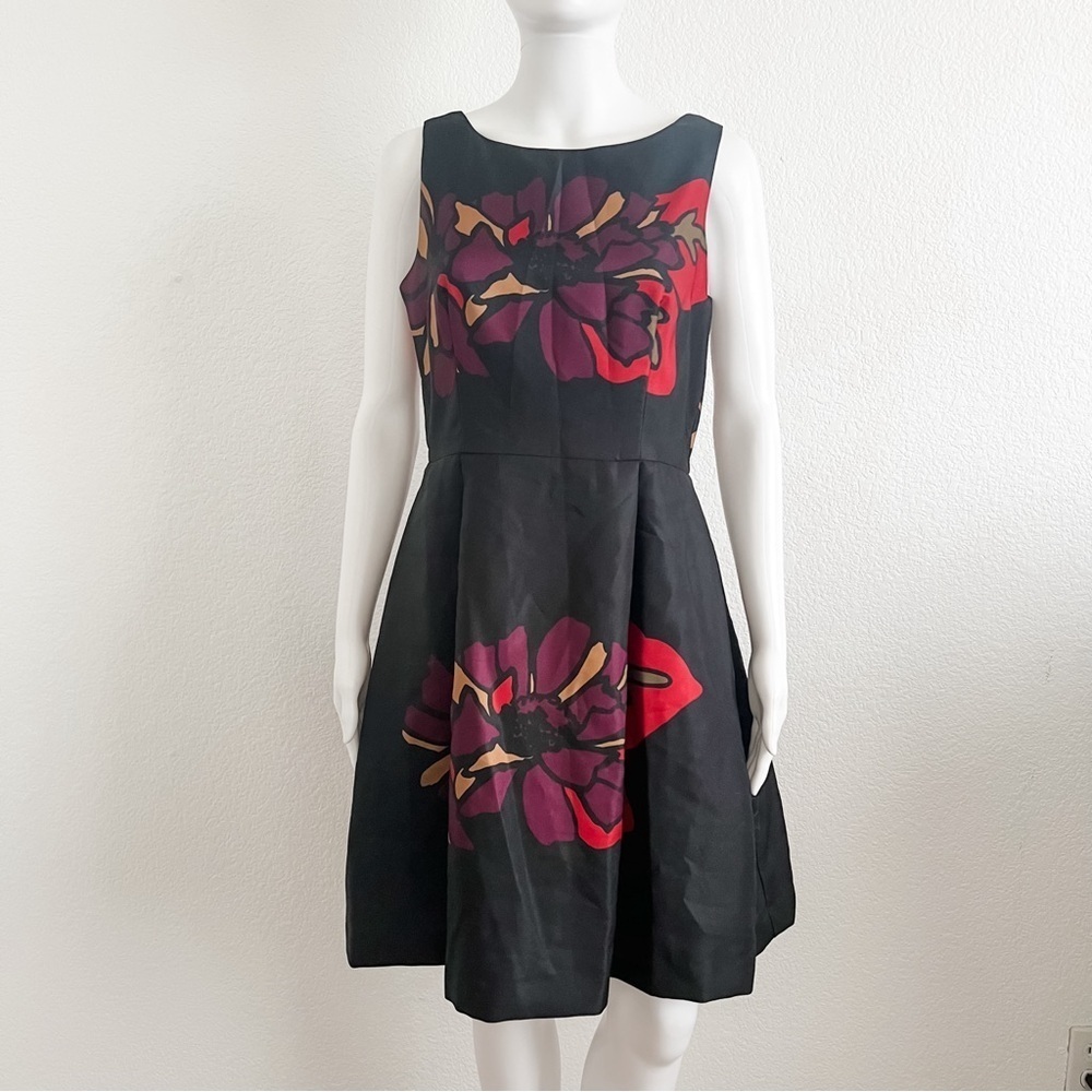 Taylor Size 4 Black Floral Sleeveless Fit and Flare Mini Cocktail Dress